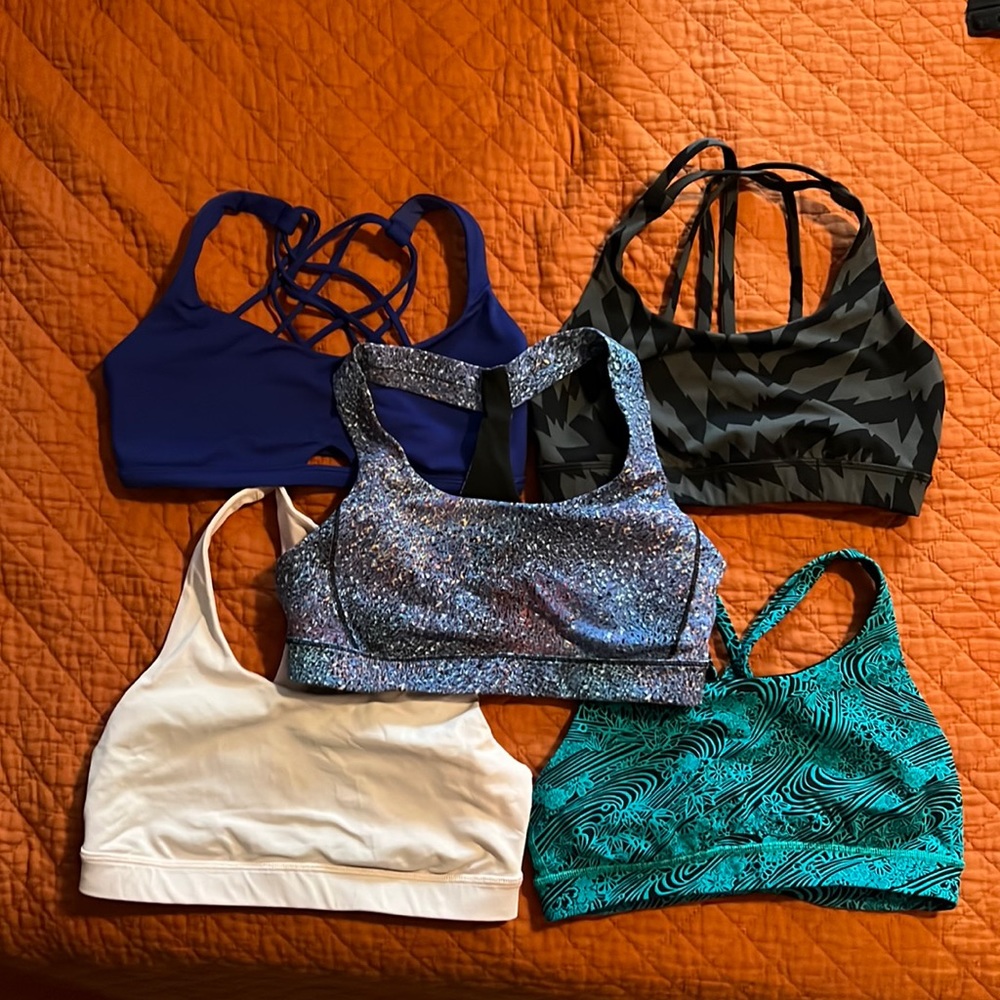 Set of five size 6 lululemon sports bras